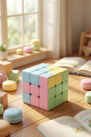 Macaron 3x3 Zeka Küpü - Hızlı Pürüzsüz Dönüş Profesyonel - Stickerless Pastel Renkli Sabır Küpü