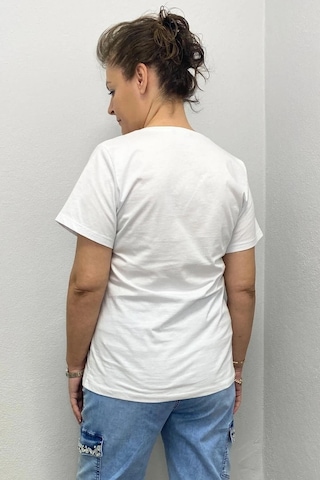 Kadın Beyaz Gümüş Baskılı Tshirt Beyaz