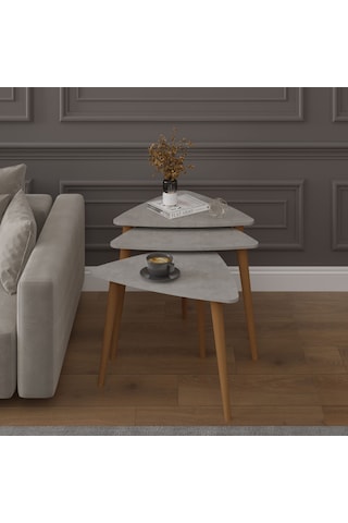 3 Lü Üçgen Zigon Sehpa Ahşap Ayaklı-sehpa02-retro Gri