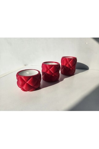 Kapitone Desen 3'lü Tealight Mumluk Seti - Mum Hediyeli Kırmızı