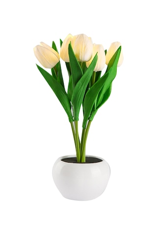 Vkemall Beyaz Simülasyon Çiçekli Led Yatak Odası Işığı - 6 Adet Pu/seramik Dıy Ambiyans Lambası Pil Beslemeli Beyaz