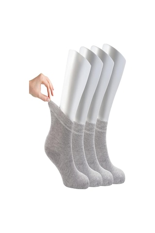 Ozzy Socks Kadın 4 Çift Bambu Lastiksiz Sıkmayan Diabetik Bilek Çorap Gri