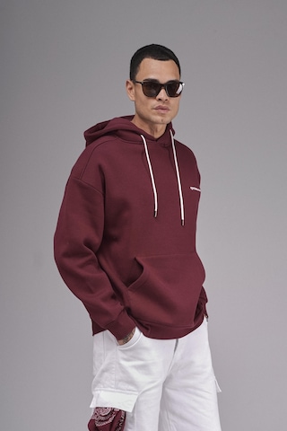 Kapuşonlu Baskılı Oversize Kalıp Unisex Hoodie Sweatshirt Bordo