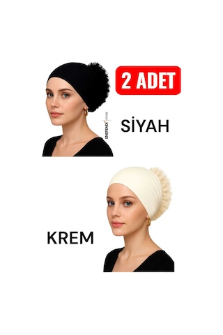 Nf Nd Enefendi 2 Adet Silikonlu Fırfırlı Bone Kaymayan Topuz Bonesi Dikişsiz Siyah Krem Konforlu Pratik Bone Çok Renkli