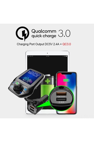 Shineyee Araç İçin Akıllı Bluetooth Fm Vericili Mp3 Çalar - Çift Usb Şarj, Renkli Ekran, U-disk/tf Kart Desteği