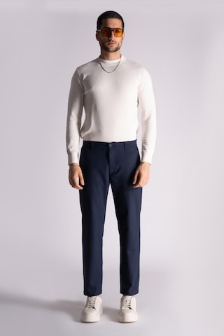Braccas Beli Yarım Lastikli Slim Fit Chino Pantalon Lacivert Lacivert Ekose Lacivert