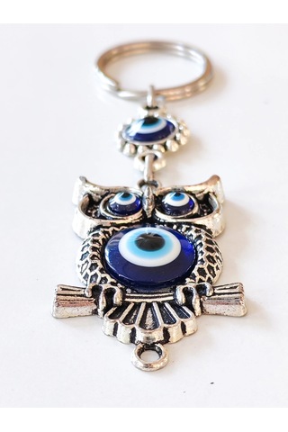 Moncuk Design Baykuş Şekilli Üzeri Cam Göz Süslemeli İnce İşlemeli Metal Anahtarlık