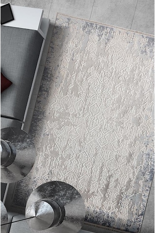 Bahariye Halı Ezgi Koleksiyonu 5665 Gri Mavi Saçaklı Halı 148x230 Gri