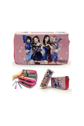 Kalem Kutusu Black Pink Blink Organizer Kalemkutu Vegan Deri Üç Bölmeli Kalemlik