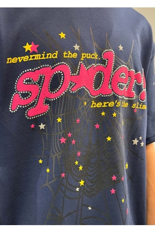 Zaee Spider Taş Detay Oversize Tişört Lacivert