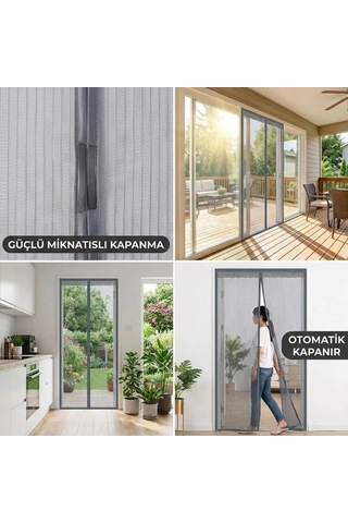 Mıknatıslı Kapı Sinekliği Gri 100x210 Cm Otomatik Kapanan Manyetik Tül Sineklik Bx40