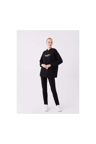 LC Waikiki Lcwaıkıkı Basic Siyah Baskılı Uzun Kollu Oversize Kadın Hoodie Black