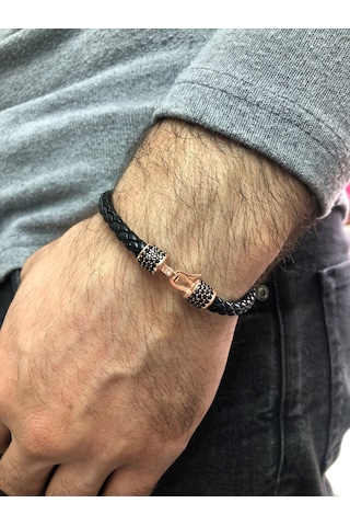 Moda Kulesi Safir Taşlı Özel Tasarım Gümüş Erkek Bileklik