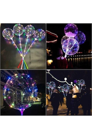 3 Fonksiyonlu Balonlu Led - Işıklı Balon Fonksiyonlu Saplı Şeffaf Işıklı Çubuklu Balon