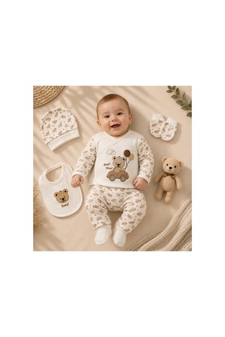 Petino Erkek Bebek Hastane Çıkışı 10 Lu Set Arabalı Ayıcık Nakışlı Kahverengi
