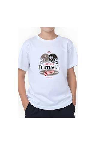 Panios Kids American Football Baskılı Erkek Çocuk Kısa Kollu T-shirt Beyaz