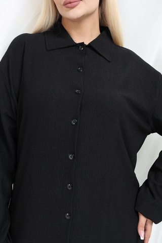 Bürümcük Gömlek Yaka Tunik Takım Düğmeli Tesettüre Uygun 2xl 6xl Siyah
