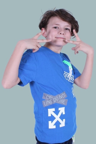 Panios Kids X Baskılı Sıfır Yaka Erkek Çocuk Mavi T-shirt Mavi