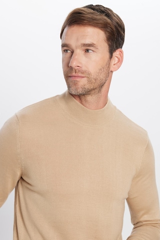 Tudors Erkek Slim Fit Dar Kesim Yarım Balıkçı Yaka Düz Taş Triko Kazak-25726 Taş - Ekru