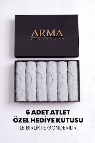 Arma Yıldız Erkek Premium %100 Pamuk Gri Atlet 6'lı Özel Hediye Kutulu Damat Bohçası Çeyiz Seti