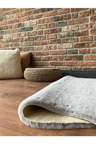 Saraz Halı Tavşan Tüyü Post Peluş Yumuşak Halı Salon Koridor Mutfak Banyo Halısı 100x150gri Gri