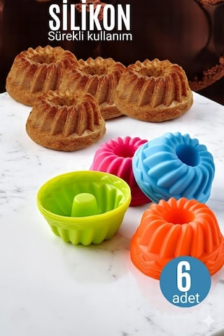 Göbekli Muffin Cupcake Kalıbı - Sürekli Kullanım Muffin Kek Kalıbı 6 Adet - Dıgc-768399 Renkli
