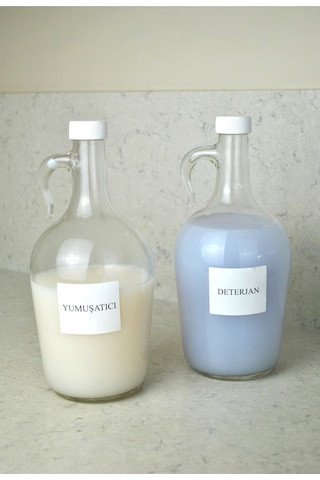 2'li 1500 Ml Sıvı Deterjan Şişesi Etiketli Cam Galon Şişe 1.5 Litre Şeffaf
