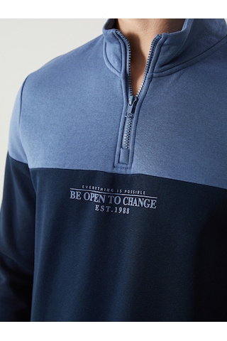 Lcwaıkıkı Classic Lacivert Dik Yaka Uzun Kollu Renk Bloklu Erkek Sweatshirt
