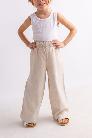 Oliven The Kid Oliventhekid Bej Keten Beli Fırfırlı Lastikli Geniş Paça Kız Çocuk Pantolon Bej Bej