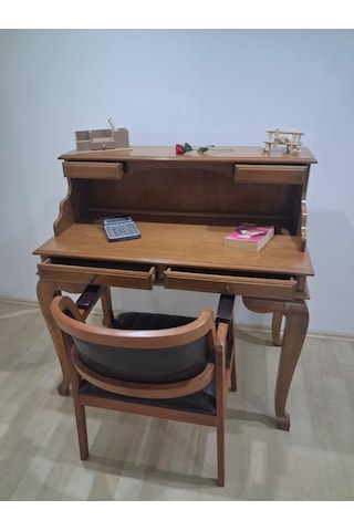 Çalışma Masa İlhm 90634 Klasik Takım Dilimli Sandalye Lüks Klasik Ceviz Renk Model Kahverengi