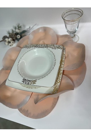 Eva Lateks Supla Amerikan Servis Pudra Gümüş Kenar Tasarım Pudra