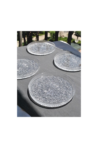 6'lı Cam Mini Pasta Tatlı Tabağı 16 Cm Kek Sunum İkramlık Tabak - Asia Şeffaf