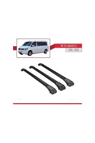 Volkswagen Caravelle T6 2015 Ve Sonrası İle Uyumlu Ace-1 Ara Atkı Tavan Barı Siyah 3 Adet Bar