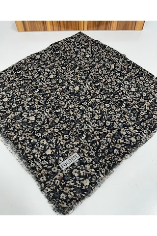 Poloist Desenli Flamalı Keten Eşarp- 05653 Füme