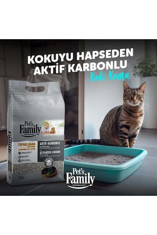 Pet's Family Aktif Karbonlu Parfümsüz Topaklanan Bentonit 10 Lt İnce Taneli Kedi Kumu