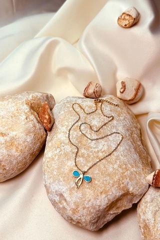 Yusufcuk Tasarım Mavi Taşlı Gold Altın Renk Paslanmaz Çelik Kadın Zincir Kolye