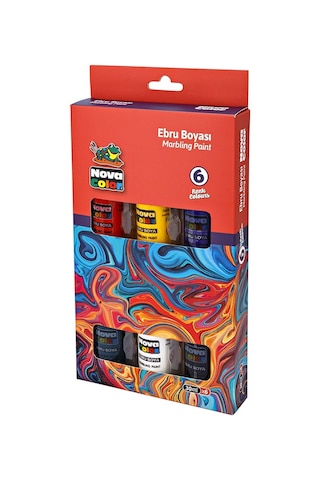 Ebru Boyası 6 Renk Nova Color 1 Paket Damlalıklı Canlı Renkli 30 Ml X 6 Lı Ebruli Boyama Seti