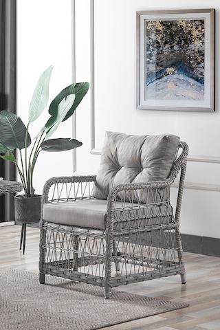 Breda Rattan Örgü Bahçe Balkon Takımı 2+1+1 Cam Masalı Gri Gri