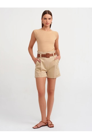 Ollacollection Yüksek Bel Kemerli Şort Camel