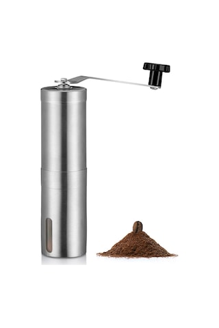 Monyee 304 Paslanmaz Çelik El Çarklı Kahve Değirmeni - Taşınabilir, Ayarları Ayarlanabilir, Seramik Tefli, 30g Kapasitesi, Gümüş