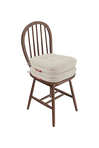 2'li Çift Kat Sandalye Minderi Fermuarlı Yıkanabilir Kılıf Bağcıklı Su Ve Yağ İtici 42x42x8 2, Bej Çok Renkli