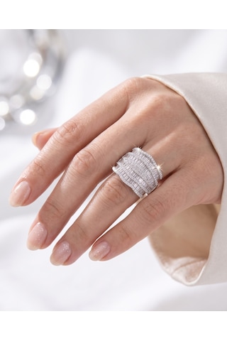 Bayan 5 Sıra Swarovski Taş Detay Gümüş Yüzük