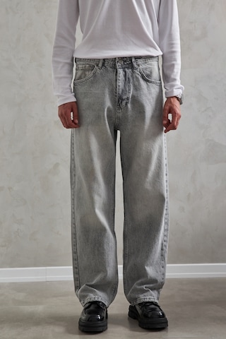 Erkek Ekstra Baggy Jean Pantolon Gri Melanj