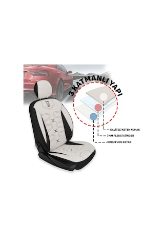 Minderland Fa Serisi - Fiat Fiorino İle Uyumlu Koltuk Kılıfı, Keten / Kemik Beyazı Melanj