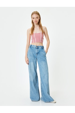 Koton Straplez Büstiyer Pötikareli Crop Kolsuz Gipeli Dantel Detaylı Slim Fit Kırmızı Ekose 4sal30066ıw Kırmızı