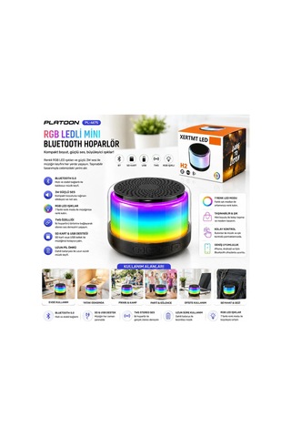Bt - Sd - Usb Şarjlı Rgb Işıklı Bluetooth Wireless Speaker Hoparlör 3w Pl-4675 5580