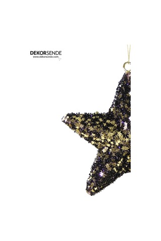 Yılbaşı Süsü Pullu Yıldız Siyah Altın 15 Cm