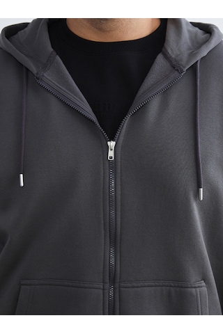 Lcwaıkıkı Classic Gri Büyük Beden Kapüşonlu Erkek Kalın Fermuarlı Sweatshirt