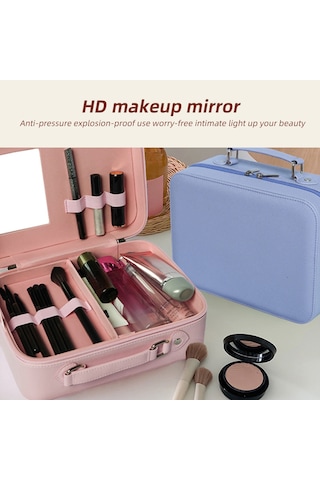 Moveevo Aynalı Seyahat Makyaj Çantası - Bölmeli Kozmetik Makyaj Tren Çantası Su Geçirmez Pu Kabuk İçin