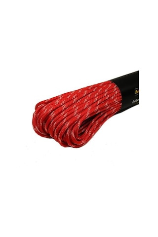 Polyester Paracord İp 4 Mm Kırmızı Beyaz Desen 30 Metre Açık Kırmızı